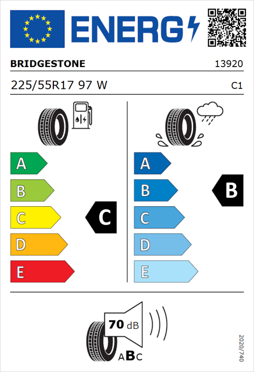 Tyre Label for Bridgestone Turanza T001 225/55R17 97W