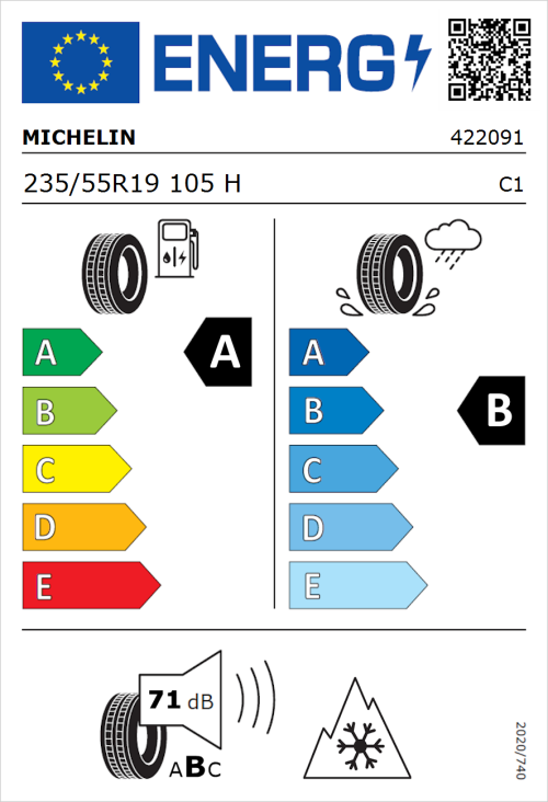 Tyre Label for Michelin CrossClimate 2 235/55R19 105H