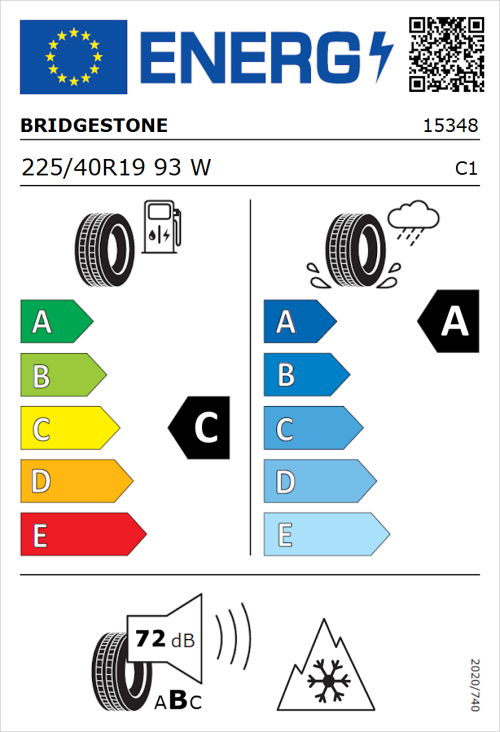 Tyre Label for Bridgestone Blizzak LM005 225/40R19 93W