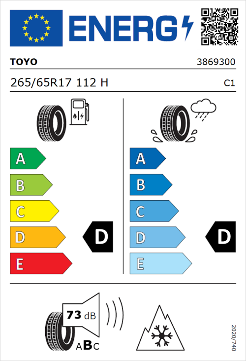 Tyre Label for Toyo Open Country ATIII 265/65R17 112H