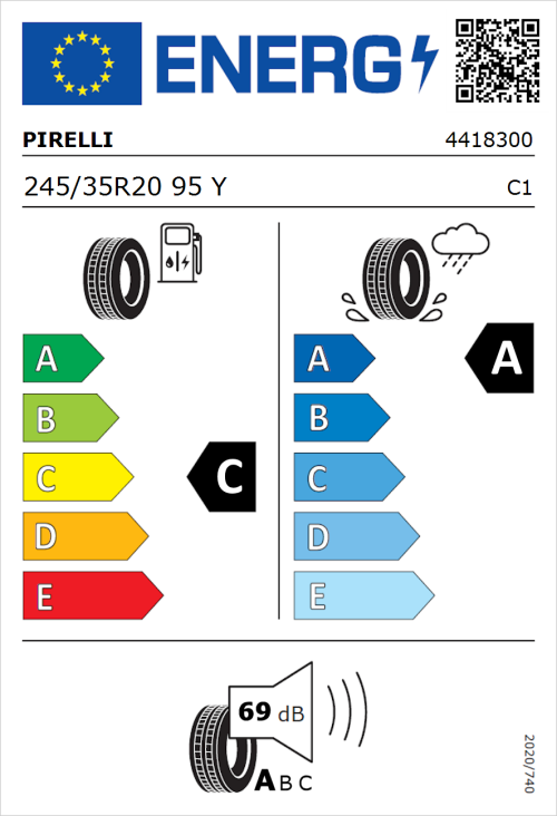 Tyre Label for Pirelli P Zero (PZ4) Luxury 245/35R20 95Y
