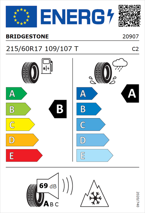 Tyre Label for Bridgestone Duravis Van 215/60R17 109/107T