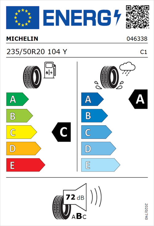 Tyre Label for Michelin Pilot Sport 4 SUV 235/50R20 104Y