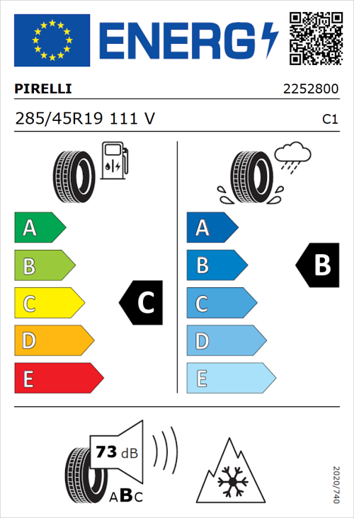 Tyre Label for Pirelli Scorpion Winter 285/45R19 111V