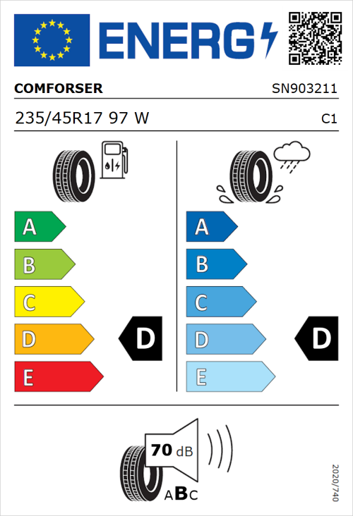 Tyre Label for Comforser CF700 235/45R17 97W